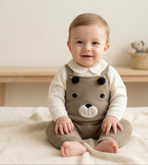 BABY EMBROIDERED BEAR FACE OVERALL WITH SWEATER 2P