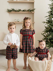 BOYS MAO COLLAR SHIRT AND CLASSIC TARTAN SHORT SET