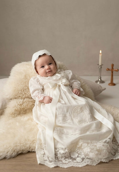 Traditional medallions baptism gown long sleeve 2p
