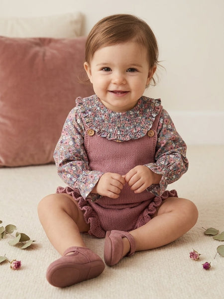 BABY KNITTED ROMPER WITH FLORAL BLOUSE SET CACHEMIRA