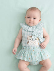 GIRLS KITTEN AND GINGHAM TOP WITH BLOOMER 2P SET MODENA