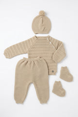 BEIGE NEWBORN STRIPES WITH BOOTIES 4P SET