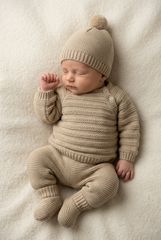 BEIGE NEWBORN STRIPES WITH BOOTIES 4P SET