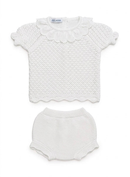 GIRLS KNITTED SHIRT DELICATE AND LACE COLLAR WITH BLOOMER 2P SET