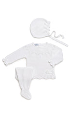 NEWBORN KNIT DOTS AND LACE BOW 3P SET