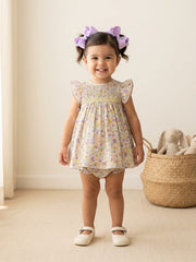 GIRLS LAVENDER FLORAL AND RUFFLE DRESS WITH BLOOMER 2P SAMURAI