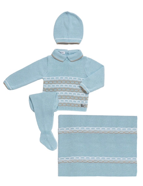 BABY COLORED CHAIN BLANKET AND NEWBORN 4P SET