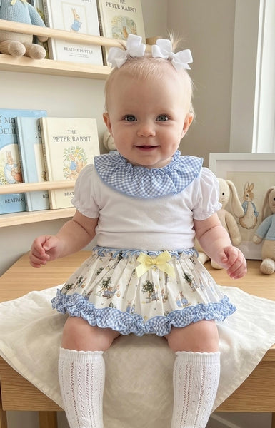 GIRLS BUNNIES WITH PLAID RUFFLE BLOOMER AND BLOUSE 2P SET