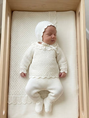 BABY LACE DETAILS OPENWORK BLANKET AND NEWBORN 4P SET