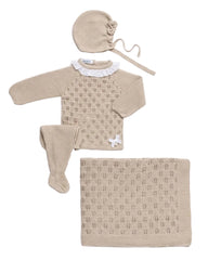 BABY OPENWORK BLANKET AND WHITE COLLAR NEWBORN 4P SET