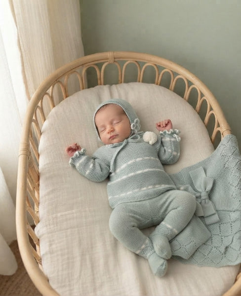 BABY IVORY CHAIN PATTERN BLANKET AND NEWBORN 4P SET