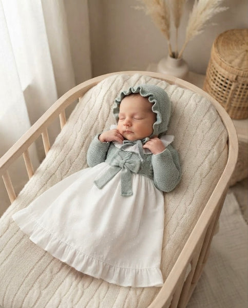 BABY KNITTED WITH PLUMETI GOWN 2P SET