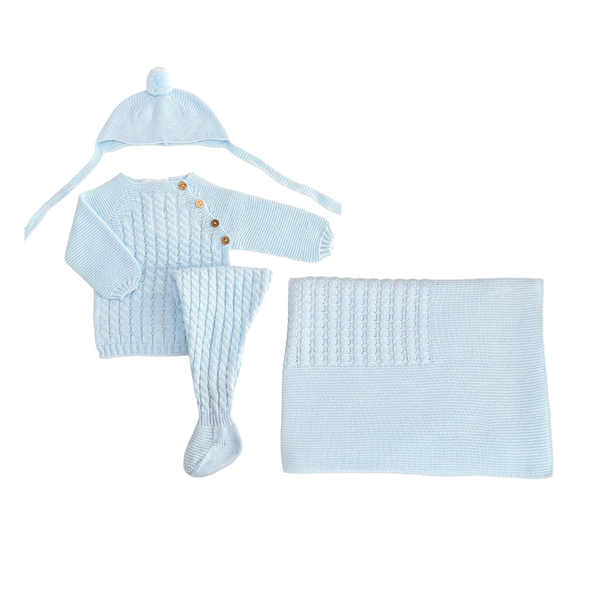 BABY BRAIDED CENTER BLANKET AND NEWBORN 4P SET