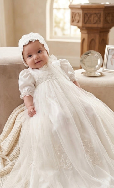TRADITIONAL BAPTISM LONG SLEEVE EMBROIDERED TULLE