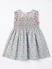 GIRLS FLORAL AND SMOCKED PINK DRESS SUELTAS