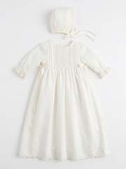 CHRISTENING IVORY LINEN GOWN WITH BONNET