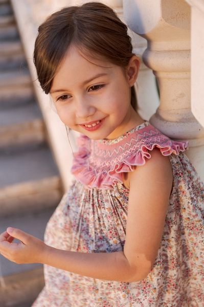 GIRL FLORAL SMOCKED COLLAR DRESS