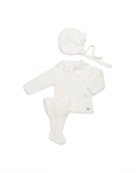 WHITE NEWBORN GATHERED AND LACE TRIMMED 3P SET