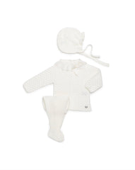 WHITE NEWBORN GATHERED AND LACE TRIMMED 3P SET