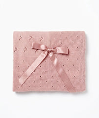 BABY SQUARED UVES BOW KNITTED BLANKET