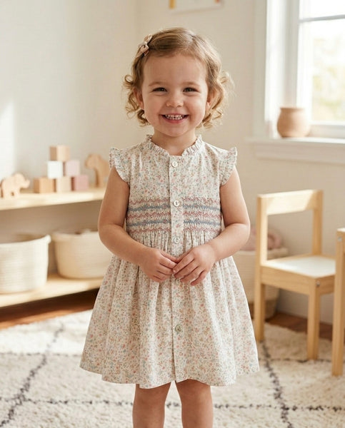 GIRLS PASTEL FLORAL SMOCKED DRESS