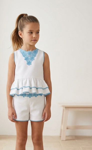 TURQUOISE FLOWER SHORT SET