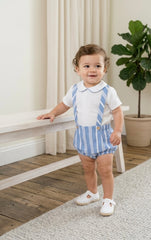 BOYS NAUTICAL BLUE STRIPED ROMPER AND COLLAR SHIRT 2P ALESSANDRIA