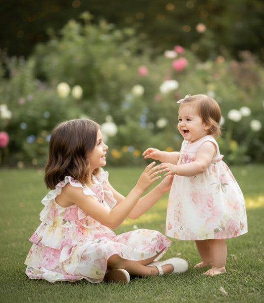 GIRL ROSES PRINT LAYERED DRESS
