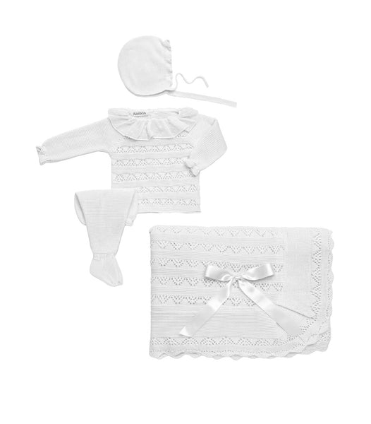 BABY OPENWORK LINES BLANKET AND NEWBORN 4P SET