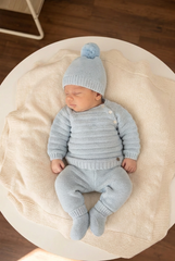LIGHT BLUE NEWBORN STRIPES WITH BOOTIES 4P SET