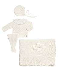 BABY OPENWORK BLANKET AND LACE COLLAR NEWBORN 4P SET