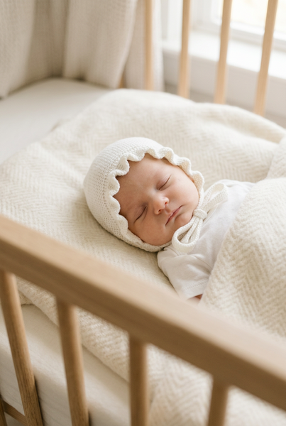 WHITE BABY KNITTED BONNET