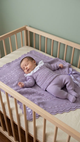 3P BABY OPENWORK LINES BLANKET AND NEWBORN SET