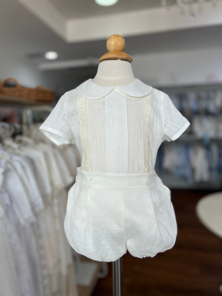 BOYS CEREMONY LACE DETAIL LINEN SHORT 2P SET