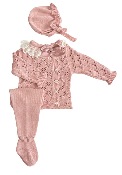 NEWBORN BOW AND LACE OPENWORK 3P SET