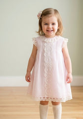 GIRLS LACE DOTS DETAILS CEREMONY PINK DRESS