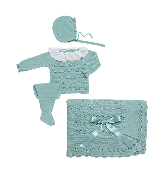 BABY OPENWORK LINES BLANKET AND NEWBORN 4P SET