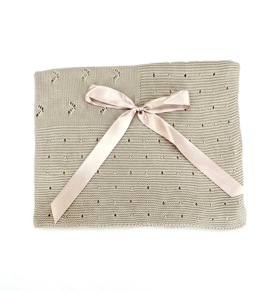 BABY SQUARED UVES BOW KNITTED BLANKET