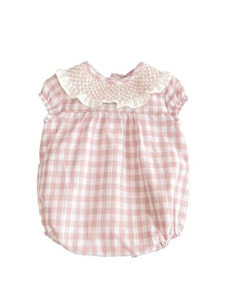 BABY GINGHAM SMOCKED COLLAR ROMPER LANCELOT