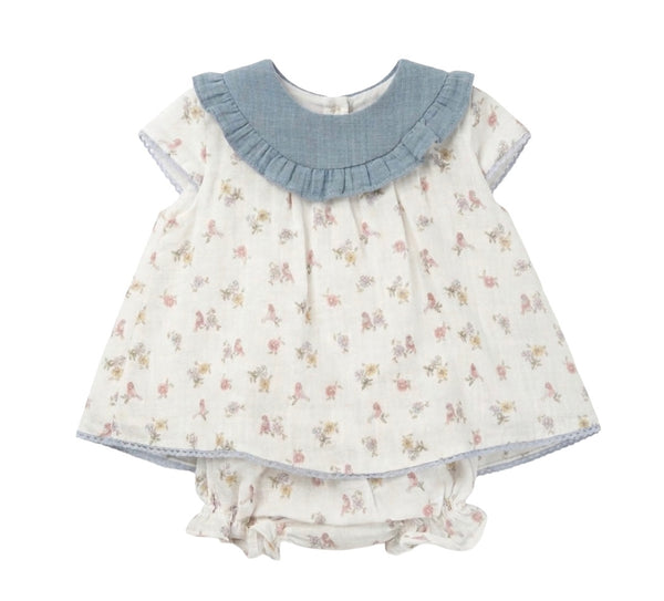 GIRLS FLORAL AND BIRDS DRESS WITH BLOOMER 2P PROVENZAL