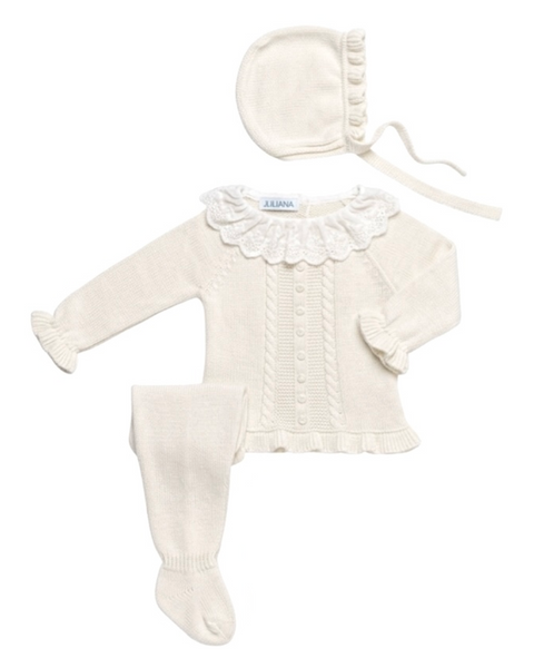 NEWBORN KNIT DOTS AND LACE COLLAR COLLAR 3P SET