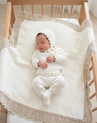 BABY COMBINED WITH BEIGE WAVES BLANKET AND NEWBORN 4P SET