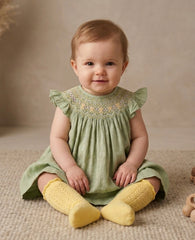 GIRLS SMOCKED GREEN DRESS