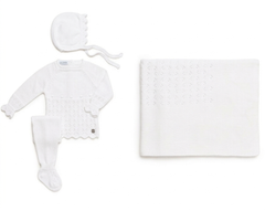 BABY PLAID OPENWORK BLANKET AND NEWBORN 4P SET