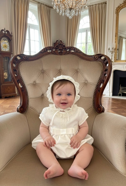 CEREMONY ORGANZA ROMPER WITH BONNET