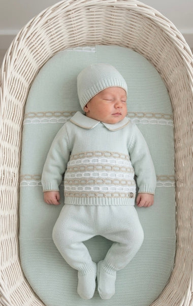 BABY COLORED CHAIN BLANKET AND NEWBORN 4P SET