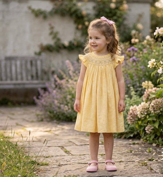 GIRLS SMOCKED YELLOW DRESS