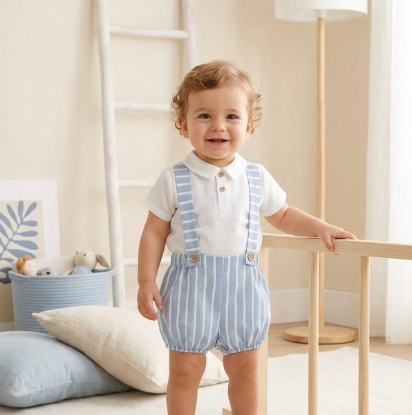BOYS BLUE STRIPED ROMPER AND COLLAR SHIRT 2P RAVENA