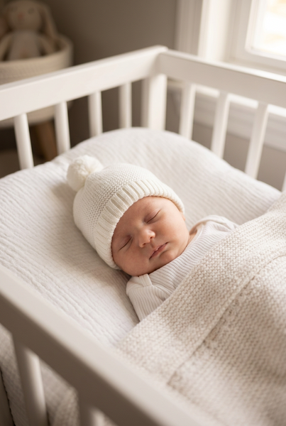 IVORY BABY KNITTED POM POM BONNET