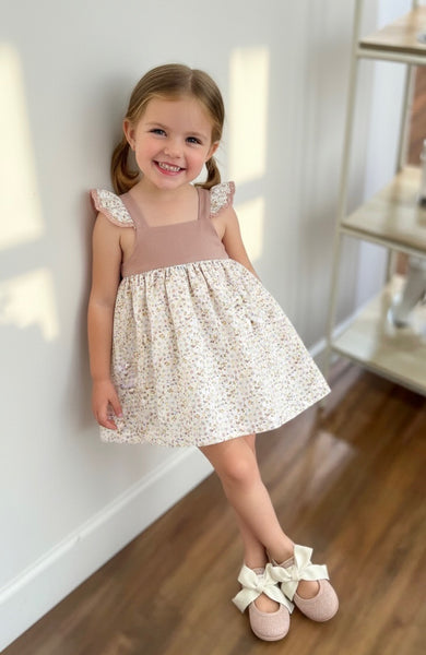 GIRLS FLORAL RUFFLE SLEEVE DRESS